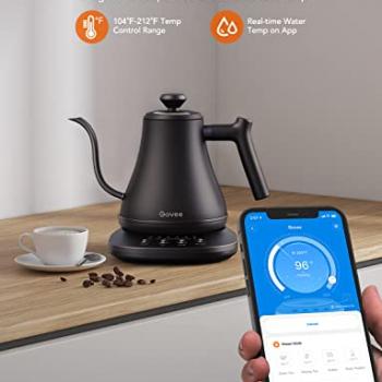 Govee Smart Electric Kettle, WiFi Variable Temperature Gooseneck Pour Over Kettle and Tea Kettle, Alexa Control, 1200W Quick Heating, 100% Stainless Steel, 0.8L, Matte Black