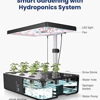 iDOO Hydroponics Growing System Kit 12Pods, Gifts for Mom Women, Herb Garden Indoor with LED Grow Light, House Warming Gifts New Home, Built-in Fan, Auto-Timer, Adjustable Height Up to 11.3" for Home