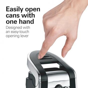 Hamilton Beach Smooth Edge Electric Automatic Can Opener for Kitchen with Easy Push Down Lever, Extra Tall, Includes Stainless Steel Scissors, Black and Chrome (76607)