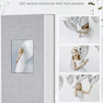 Popotop Photo Album 4x6-300 Photos Linen Cover Photo Books with 300 Horizontal Pockets,Slip-in Picture Albums for Family Wedding Anniversary Baby Vacation Pictures Gray