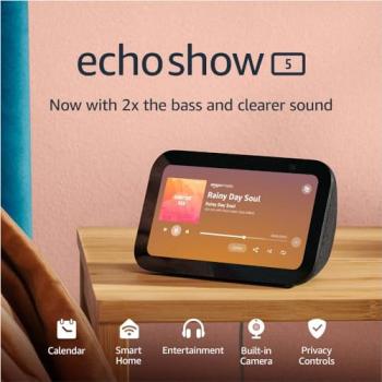 Certified Refurbished Echo Show 5 (3rd Gen, 2023 release) | Smart display with 2x the bass and clearer sound | Charcoal