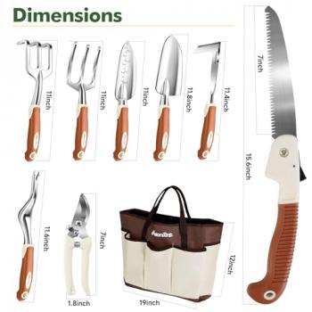 MelonArt Garden Tool Set,10 Pcs Heavy Duty Gardening Hand Tool Kit for Women Aluminum with Non Slip Ergonomic Handle, Storage Tote Bag and Gardening Gloves, Ideal Gifts for Women and Men