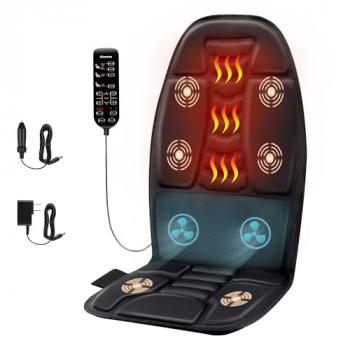 comrelax Back Massage Chair Pad, Deep Tissue Vibration Seat Massage Cushion, 2 Levels Cooling or Heat Back Massage for Muscle Fatigue Stress Relief