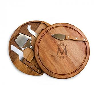 TOSCANA Monogram Initials M Personalized Acacia Circo Cheese Cutting Board & Tools Set