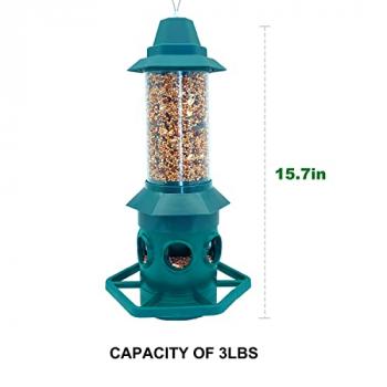 Bird Feeder Squirrel Proof Bird Feeder,Bird Feeders for Outdoors Hanging Gravity Protection Squirrel Proof Wild Bird Feeders for Outside,Green