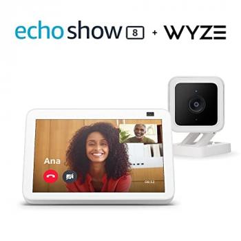 Echo Show 8 (2nd Gen, 2021 release) | HD smart display with Alexa and 13 MP camera | Glacier White | with Wyze Cam V3 bundle