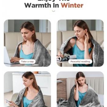 Mlivrom Heated Throw Blanket with 1-9 hrs Timer Auto-Off & 8 Heating Levels,Flannel Electric Blanket Throw ETL Certification,Machine Washable Full Body Warming Blankets (Grey, 50''×60'')