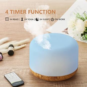 Oil Diffuser, 500ml Essential Oil Diffusers, Aromatherapy Diffuser with 2 Mist Mode 4 Timers＆7 Ambient Light Waterless Auto Off, Diffusers Large Room Home Office