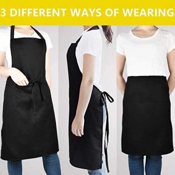 Will Well Chef Apron for Men and Women Professional for Cooking With Pockets - Adjustable - Bib Aprons - Water & Oil Resistant - 1 Pack, Black