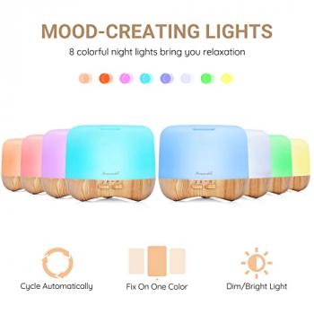 Homeweeks 300ml Essential Oil Diffuser, Quiet Aromatherapy Mist Diffusers for Essential Oils, Wood Grain Ultrasonic Oil Diffuser with Remote Control,Timer, 7 Colors Light for Bedroom (300ml)…