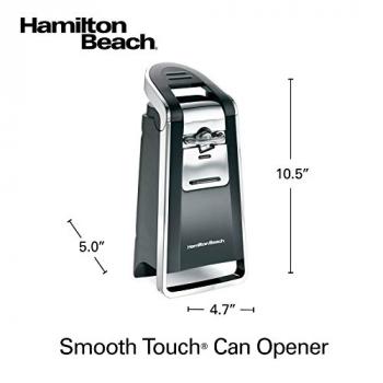 Hamilton Beach (76606ZA) Smooth Touch Electric Automatic Can Opener with Easy Push Down Lever, Opens All Standard-Size and Pop-Top Cans, Extra Tall, Plastic/Metal, Black and Chrome