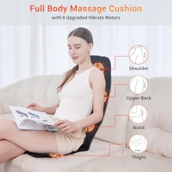 Back Massager with Heat, 3D Lumbar Support Massage Chair Pad, Chair Massage Seat Cushion with 8 Vibration Motors, Full Back Massage for Home, Office Use, Gifts for Men Women