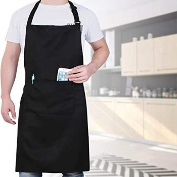 Will Well Chef Apron for Men and Women Professional for Cooking With Pockets - Adjustable - Bib Aprons - Water & Oil Resistant - 1 Pack, Black