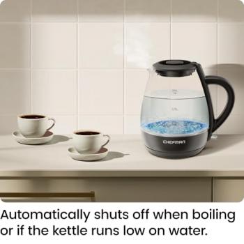 Chefman 1L Electric Tea Kettle with LED Lights, Automatic Shut Off, Removable Lid, Boil-Dry Protection, Hot Water Electric Kettle Water Boiler, Electric Kettles for Boiling Water