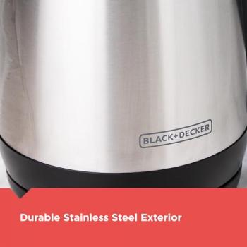 BLACK+DECKER 1.7L Cordless Electric Kettle, KE1700SD, Rapid Boil, Auto Shutoff, Stainless Steel