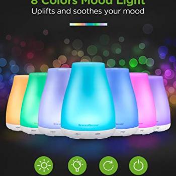 InnoGear Essential Oil Diffuser, Premium 5-in-1 Diffusers for Home Scent Aromatherapy Diffuser Air Desk Humidifier for Bedroom Large Room Office 7 Color LED 2 Mist Mode Waterless Auto Off, Basic White