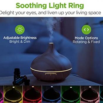 InnoGear Aromatherapy Diffuser & 10 Essential Oils Set, 400ml Diffuser Ultrasonic Diffuser Cool Mist Humidifier with 4 Timers 7 Colors Light Waterless Auto Off for Large Room Office, Yellow Wood Grain