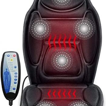 Snailax Massage Seat Cushion - Back Massager with Heat, 6 Vibration Massage Nodes & 2 Heat Levels, Massage Chair Pad for Home Office Chair，Black