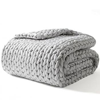 YnM Knitted Weighted Blanket, Hand Made Chunky Knit Weighted Throw Blanket for Sleep, Stress or Home Décor (Silver Grey, 60"x80" 15lbs), Suit for One Person(~140lb) Use on Queen/King Bed