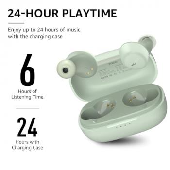 TOZO A1 Mini Wireless Earbuds Bluetooth 5.3 in Ear Light-Weight Headphones Built-in Microphone, IPX5 Waterproof, Immersive Premium Sound Long Distance Connection Headset with Charging Case, Green