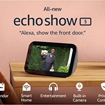 Echo Show 5 (3rd Gen, 2023 release) | Smart display with deeper bass and clearer sound | International Version with UK Power Adaptor | Charcoal