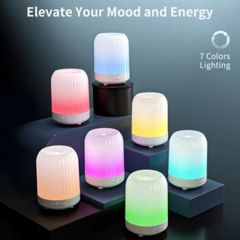 BDXXJ Essential Oil Diffuser for Bedroom, Quiet Humidifiers for Home, Ultrasonic 250ML Small Aromatherapy Diffuser, 7 LED Color Safety Auto-Off Timer, for Baby Bedroom, Hotel, Plant, White Pattern