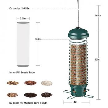 LCSEVEN Bird Feeder for Outside, Squirrel Proof Bird Feeders for Outdoors Hanging, Metal Wild Bird Seed Feeders for Bluebird, Cardinal, Finch, Sparrow, Blue Jay, 4 Ports, Chew-Proof, Weather-Resistant