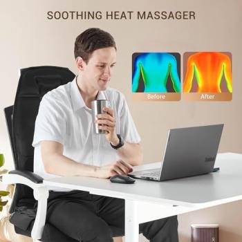 comrelax Back Massage Chair Pad, Deep Tissue Vibration Seat Massage Cushion, 2 Levels Cooling or Heat Back Massage for Muscle Fatigue Stress Relief