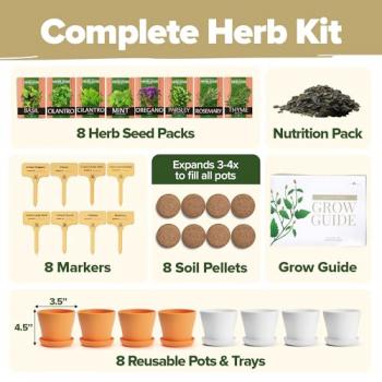 HOME GROWN Deluxe 8 Herb Garden Kit – Best Unique Mother's Day Gardening Gift for Women, Mom, Her – Kitchen Gifts for Gardeners Friend, New Home Housewarming Plant Starter