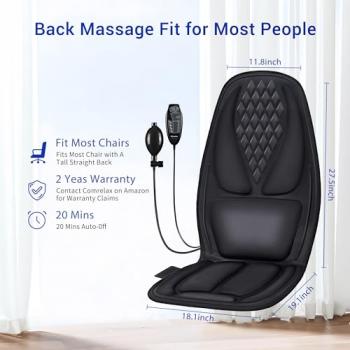 Back Massager with Heat, 3D Lumbar Support Massage Chair Pad, Chair Massage Seat Cushion with 8 Vibration Motors, Full Back Massage for Home, Office Use, Gifts for Men Women