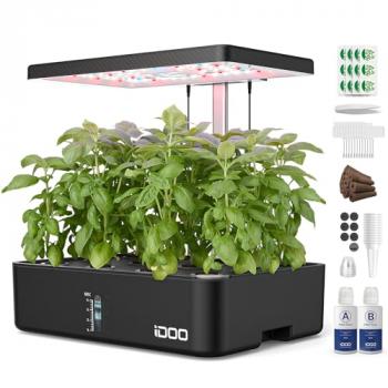 iDOO Hydroponics Growing System Kit 12Pods, Gifts for Mom Women, Herb Garden Indoor with LED Grow Light, House Warming Gifts New Home, Built-in Fan, Auto-Timer, Adjustable Height Up to 11.3" for Home