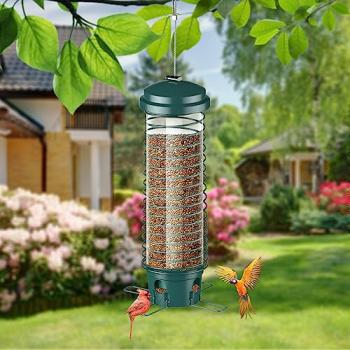 LCSEVEN Bird Feeder for Outside, Squirrel Proof Bird Feeders for Outdoors Hanging, Metal Wild Bird Seed Feeders for Bluebird, Cardinal, Finch, Sparrow, Blue Jay, 4 Ports, Chew-Proof, Weather-Resistant