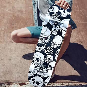 Pro Complete Skateboards for Beginners Girls Boys Kids Youths Teens Adults 31"x8" Skate Boards 7 Layers Canadian Maple Double Kick Deck Concave Longboard (Skull)