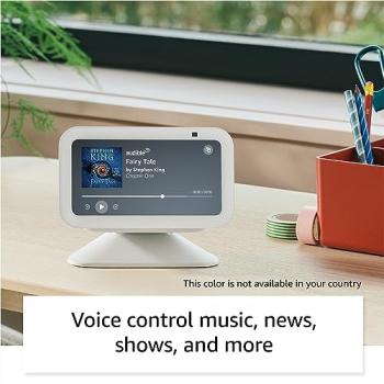 Echo Show 5 (3rd Gen, 2023 release) | Smart display with deeper bass and clearer sound | International Version with UK Power Adaptor | Charcoal