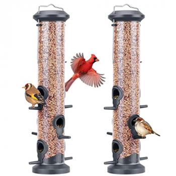 Kingsyard 2 Pack Tube Feeders with 6 Feeding Ports for Outdoors Hanging, Premium Hard Plastic Weatherproof & Steel Hanger, Attracting for Wild Birds (Black)