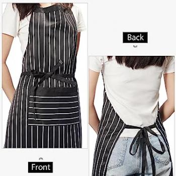 Syntus Kitchen Cooking Apron, 2 Pack Adjustable Bib Chef Aprons for Women Men with 2 Pockets, L-Black/Brown Stripes