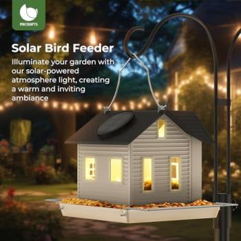 Mrcrafts Solar Bird Feeder for Outside Hanging, Metal Solar Bird Feeders, Wild Bird Feeder House for Cardinals, Finches, Chickadees, Large Capacity, Weatherproof and Durable