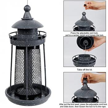 Twinkle Star Wild Bird Feeder Hanging for Garden Yard Outside Decoration, Panorama Gazebo Birdfeeder, Lighthouse Shaped, Grey