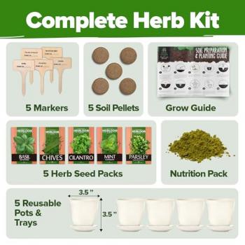 HOME GROWN Indoor Herb Garden Starter Kit - Christmas Gift for Gardeners - Complete 5 Herb Plant Grow Kit - Unique Gift for Mom, Women, Her, Men