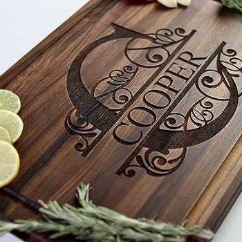 MODERN MADE DESIGNS Handmade Cutting Board, Personalized Bamboo, Walnut, Cherry or Maple Wood Engraved Boards USA Made, Customizable for Weddings, Anniversary, Housewarming, Kitchen Decor, Gift Idea