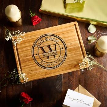 Personalized Wedding Cutting Board, Custom Monogram Engraved Charcuterie Board, Anniversary Gift for Couple, Bridal Shower Gift Ideas, 50th Anniversary Gift for Her, USA Hand Crafted