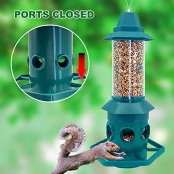 Bird Feeder Squirrel Proof Bird Feeder,Bird Feeders for Outdoors Hanging Gravity Protection Squirrel Proof Wild Bird Feeders for Outside,Green