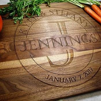 Blue Ridge Mountain Gifts Personalized Wood Cutting Board Laser Engraved Anniversary or Wedding Gift Couples Housewarming Present Customized Kitchen Tool