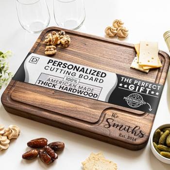 Personalized Cutting Board 100% USA Made - Custom Cutting Boards Wood Engraved Custom Cutting Board/Thick & Solid Maple, Cherry and Walnut Hardwood - Personalized Cutting Boards Wood Engraved