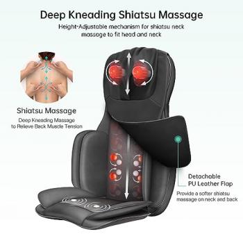 Snailax Neck and Back Massager with Heat, Full Body Massage Chair Pad with Compression, Shiatsu Kneading Seat Portable, Seat Massager