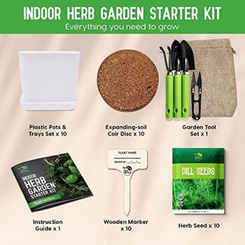 REALPELATED Indoor Herb Garden Kit 10 Non-GMO Herbs- Window Herb Garden Kit with 10 Reusable Pots, Herbs, Drip Trays, Soil Discs - Window Plant Growing Kit - Kitchen Herb Garden Kit Herb Garden Gift