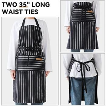 NLUS 2 Pack Kitchen Cooking Aprons, Adjustable Bib Soft Chef Apron with 2 Pockets for Men Women(Black/Brown Stripes)