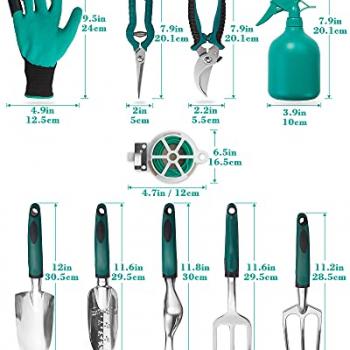 FiveJoy Garden Tool Set, 11 Piece Aluminum Alloy Hand Tool Starter Kit with Garden Bag, Outdoor Tool, Heavy Duty Gardening Work Set with Ergonomic Handle, Gardening Tools