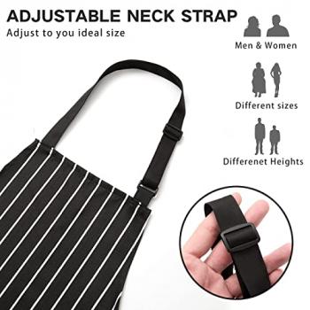 BeLuyi 2 Pack Adjustable Bib Apron with 2 Pockets Chef Cooking Kitchen Restaurant Aprons for Women Men (Black/Brown Stripes)