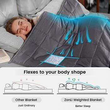 ZonLi Weighted Blanket (60''x80'', 20lbs, Queen Size Dark Grey) for Adults and Kids, High Breathability Heavy Blanket, Soft Material with Premium Glass Beads